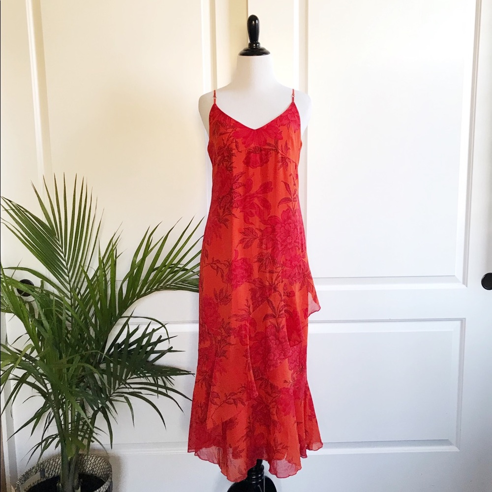 MaxMara Orange Floral Cotton Spaghetti Strap Dress